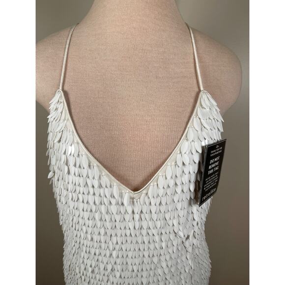 Retrofete Sirena Feather Sequin Cross Back Asymmetrical Mini Dress Size XL - Picture 4 of 8